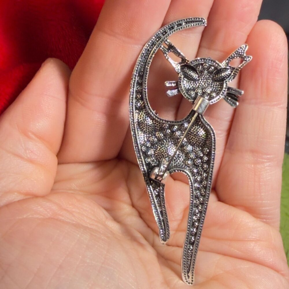 Cat Brooch Multicolor Rhinestone Statement Pin 2.5” - Picture 5 of 5